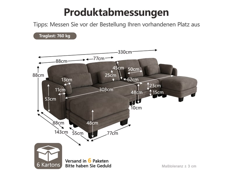  Canapé modulable en u - 4 places - 2 ottomans - assise profonde - tissu chenille - structure en bois massif - grand confort - brun CozyNest - Conforama D
