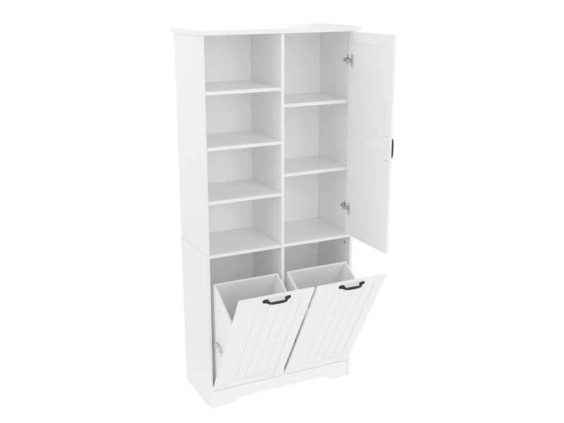  Armoire de salle de bain 78 x 35 x 172,7 cm – blanche – 2 paniers à linge et rangements modulables pratiques  - Conforama D