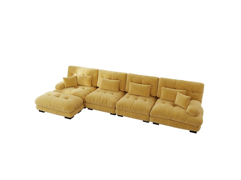  Canapé d'angle modulable ulevr 4 places en chenille jaune avec ottomans mobiles, configuration l, droite ou u  - Conforama A
