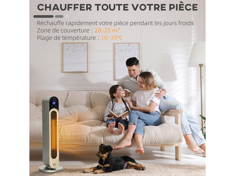  Chauffage soufflant oscillant 11002200 w - mini radiateur céramique ptc - télécommande incluse - chauffage d'appoint noir  - Conforama D