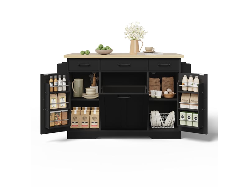  Îlot de cuisine mobile 120x4570x87 cm – noir – plateau rabattable, rangement intégré et roulettes  - Conforama A