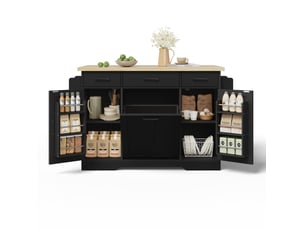 Îlot de cuisine mobile 120x4570x87 cm – noir – plateau rabattable, rangement intégré et roulettes