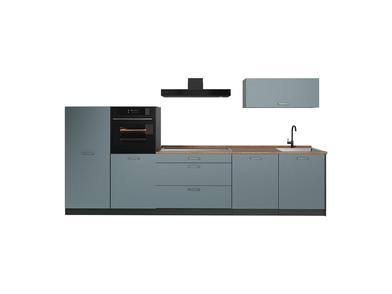  Vicco cuisine, bleu-grisanthracite, 340cm plan de travail chêne doré  - Conforama A