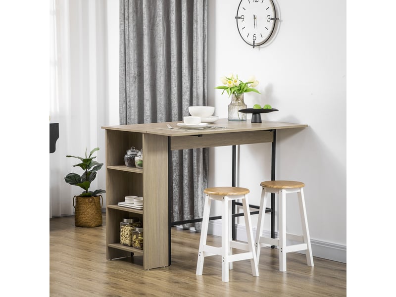  Ilot centra table de bar plateau latéral rabattable et 3 étagères 120 x 76 x 91,4 cm gris clair  - Conforama D