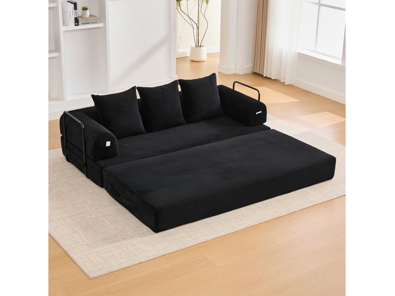 Canapé modulaire modenvie 3 places en velours côtelé noir 200 x 94 x 67 cm - Conforama B