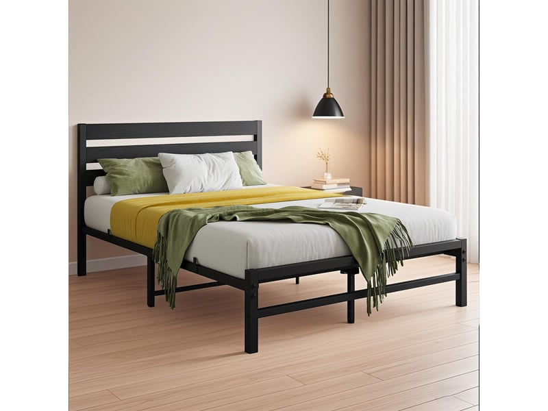  Modenvie lit 1 place 90x200 cm - structure en metal, tete de lit mdf, sommier inclus - noir  - Conforama E