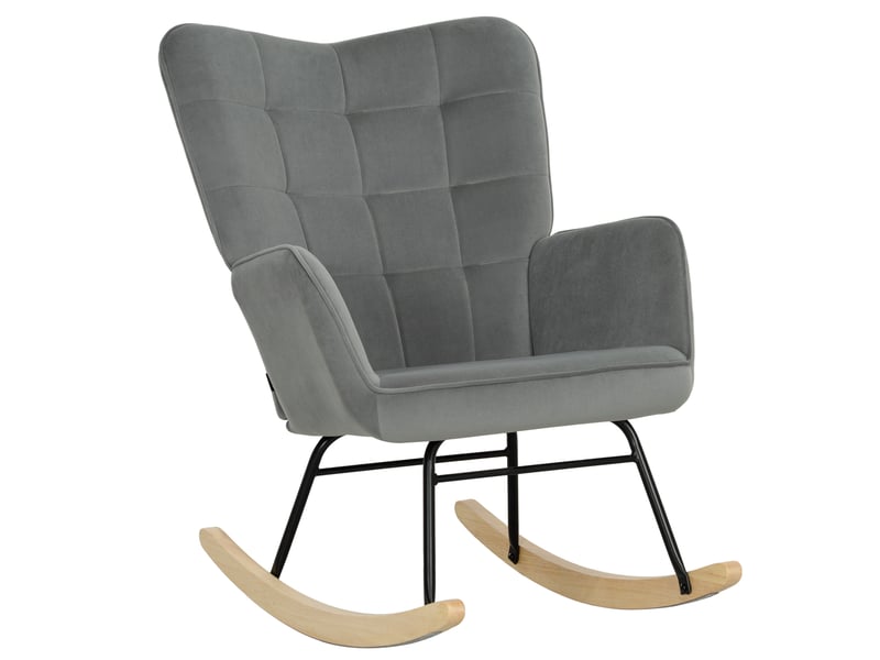  Fauteuil à bascule gris foncé, fauteuil d'allaitement confortable avec accoudoirs, revêtement velours, base en bois, 71x98x101 cm  - Conforama A