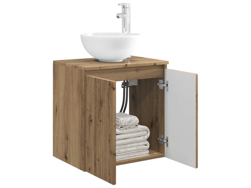 Vanité de lavabo mural, meuble de rangement chêne artisanal 49.5x41x64.5 cm shl1021 - Conforama C