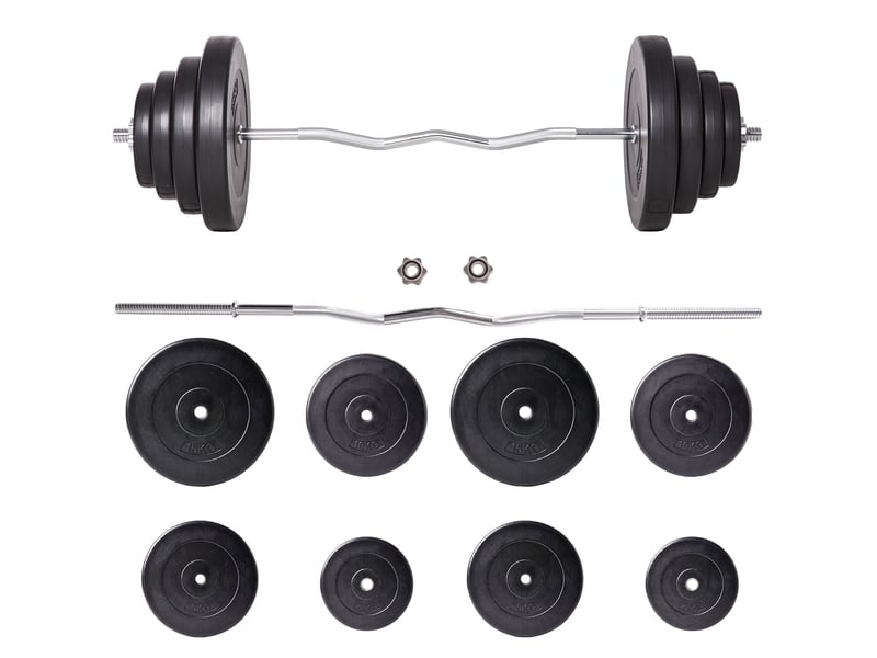  Barre et disque de 70 kg avec poignée antidérapante, acier et plastique, noir  - Conforama A
