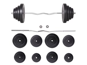 Barre et disque de 70 kg avec poignée antidérapante, acier et plastique, noir