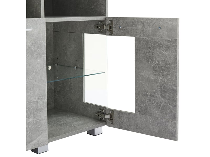  Buffet bas industriel gris ciment avec led et portes en verre trempé – 140 x 40 x 70 cm  - Conforama E