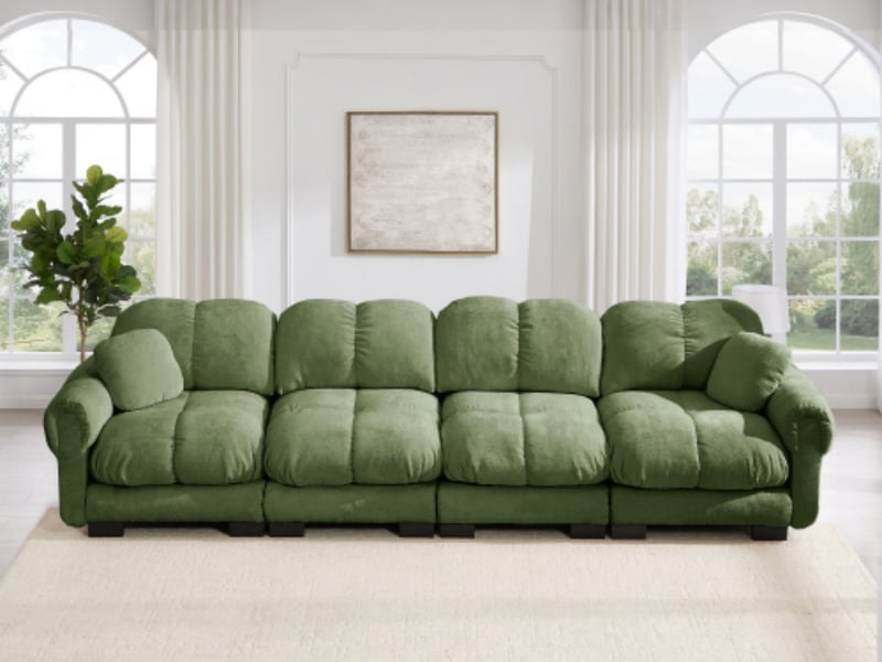  Canapé modulable droit 4 places, 330 x 86 x 90 cm, chenille vert  - Conforama B