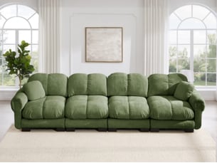 Canapé modulable droit 4 places, 330 x 86 x 90 cm, chenille vert