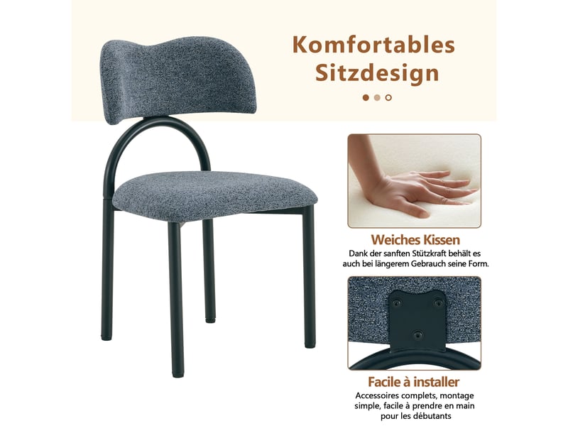  Chaise de salle à manger - ensemble de 2 chaises de salle à manger avec assise et dossier rembourrés, chaises modernes, bleu  - Conforama W