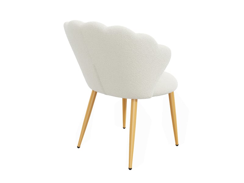  Lot de 2 chaises de salle à manger coquillage 60x62,5x83 cm, coussins ronds, tissu bouclette, pieds dorés, blanc  - Conforama E