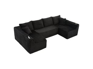 Canapé d'angle revêtement en cord porte-gobelets intégrés poches latérales garnissage à ressorts 4 coussins de dossier 2 coussins décoratifs forme ergonomique