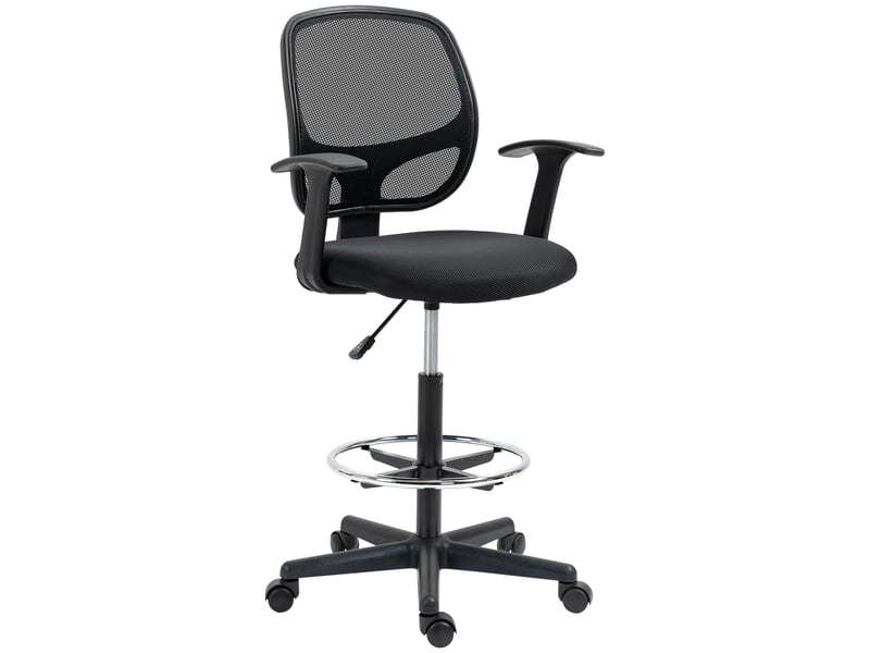  Chaise de bureau ergonomique noire avec repose-pieds dossier en maille hauteur réglable dimensions 60x56x110-132 cm  - Conforama E