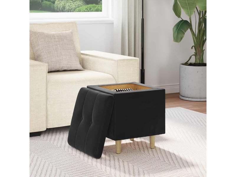  Ottoman, repose pied salon avec rangement noir 40x40x45 cm velours  - Conforama D
