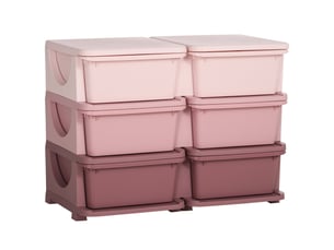 Organisateur de jouets pour enfants à 3 niveaux avec 6 tiroirs, boîtes de rangement en plastique, rose, 75x37x56,5cm