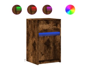 Table de chevet - cabinet de chevet - table de nuit et lumières led chêne fumé bois d'ingénierie