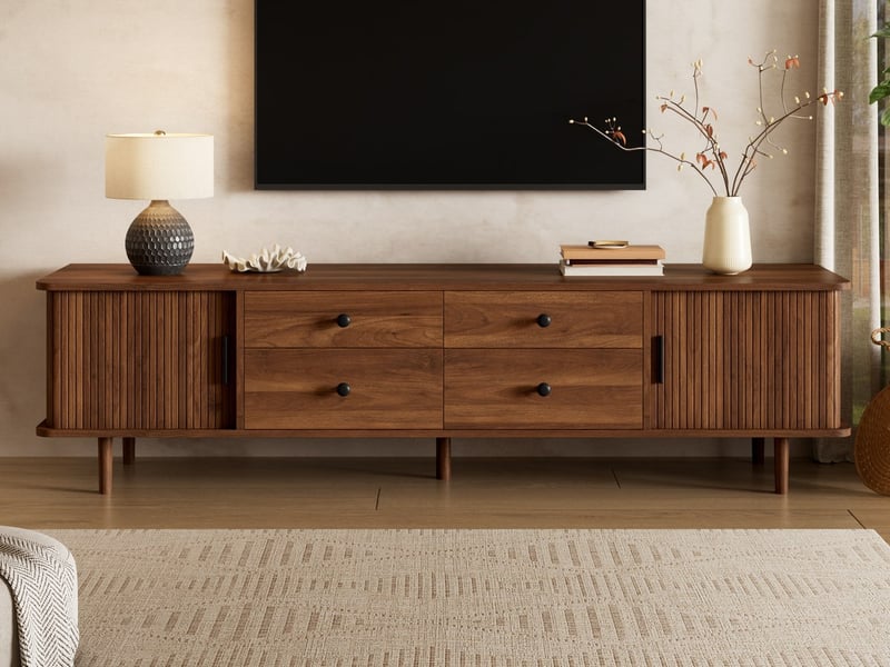  Meuble tv bas 165 cm, finition noyer, avec tiroir  - Conforama B