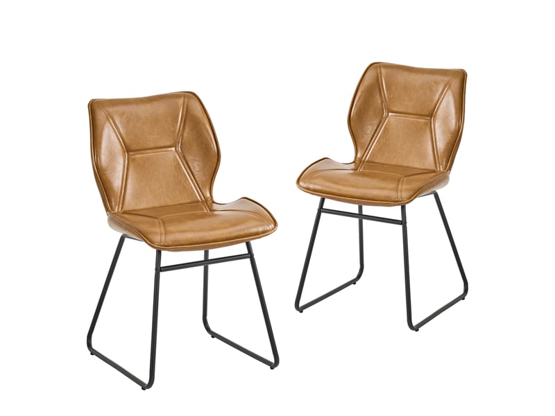 Lot de 2 chaises de salle à manger moderne 60x47x81 cm, design ergonomique, pieds en métal, revêtement en pu, teinte marron, pour cuisine  - Conforama A