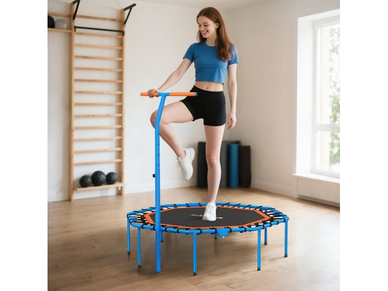  Trampoline de fitness pliable 128 x 120 cm – bleu – guidon réglable sur 5 hauteurs, usage intérieur  - Conforama B