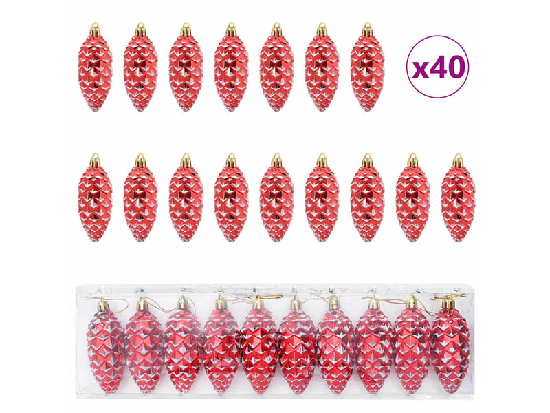  Boule de pomme de pin de noël 40 pcs rouge 4 x 9 cm plastique  - Conforama A