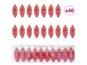 Boule de pomme de pin de noël 40 pcs rouge 4 x 9 cm plastique