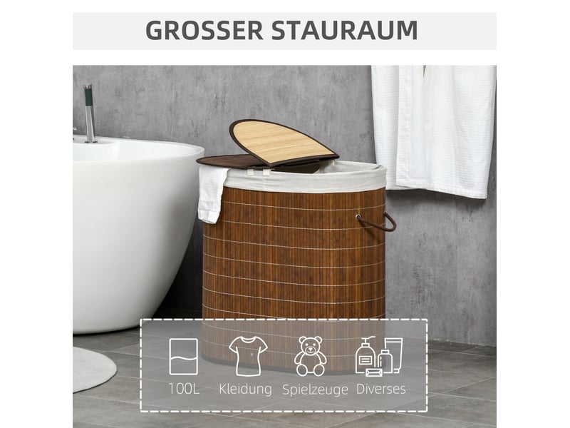  Panier à linge 100l 62,5x37x60,5 cm avec couvercle et 2 sacs marron  - Conforama E