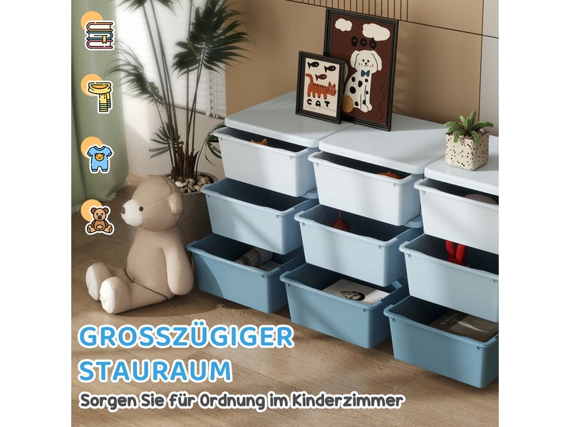  Boîte de rangement pour enfants, 9 tiroirs, bleue  - Conforama E