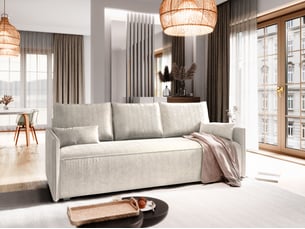 Canapé droit convertible <strong>MASSENO</strong> <strong></strong> 3 places Velours côtelé beige avec coffre de rangement