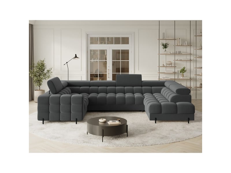 Canapé panoramique convertible factory 3 places gris – angle droit avec coffre - Conforama E