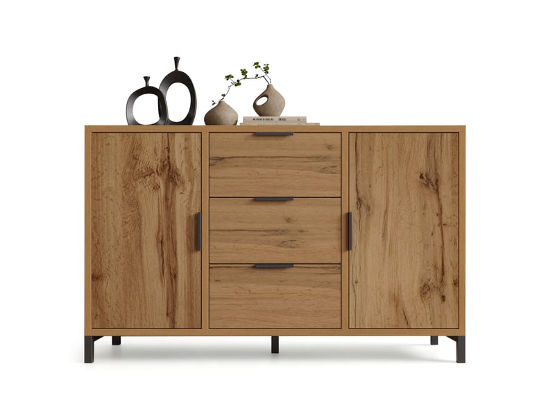 Buffet industriel chêne foncé 120 × 40 × 76 cm, 3 tiroirs et 2 portes IKSETERA TRADING LTD - Conforama A