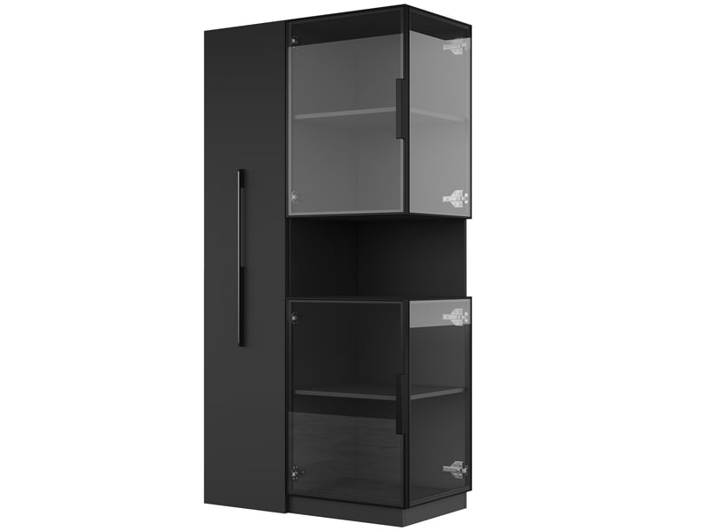  Vitrine en verre noir 160 cm, meuble vitrine avec éclairage led et étagères coulissantes, armoire haute pour salon et salle à manger.  - Conforama W