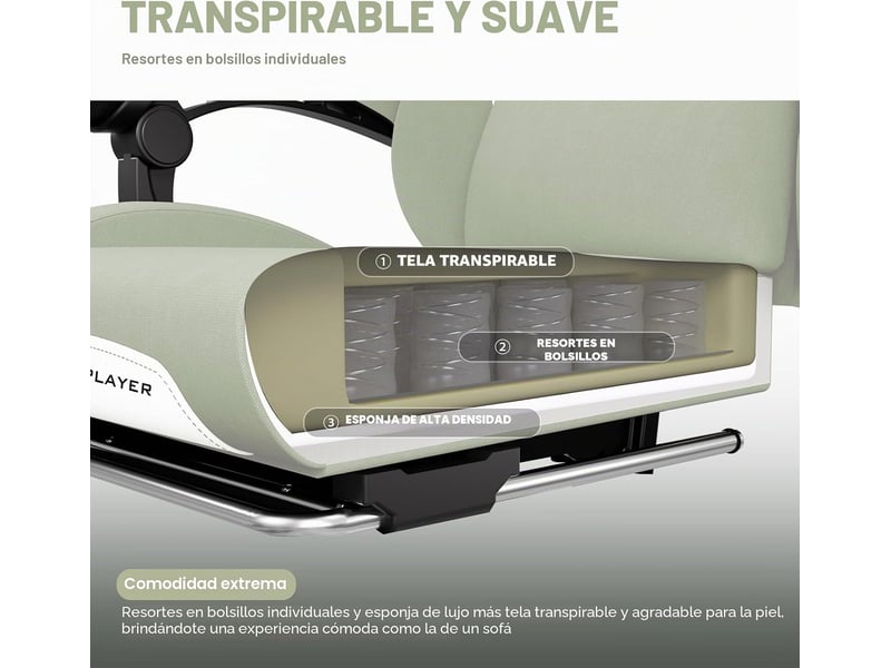 Gtplayer chaise de jeu ergonomique, réglable et pivotante en tissu respirant - vert GT905-GE - Conforama C