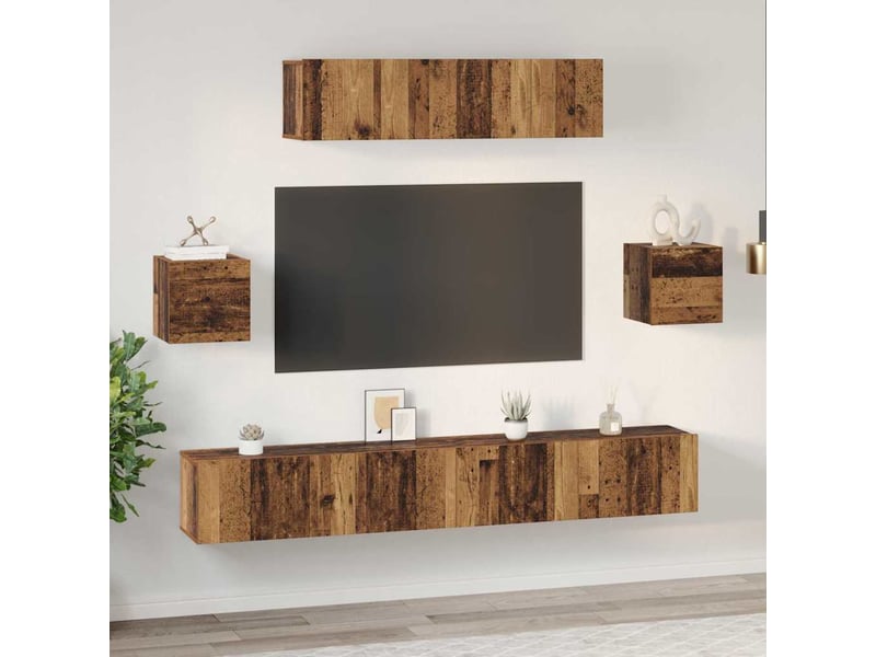  Ensemble meuble tv - banc tv - meuble de rangement 7 pcs bois ancien bois d'ingénierie  - Conforama D