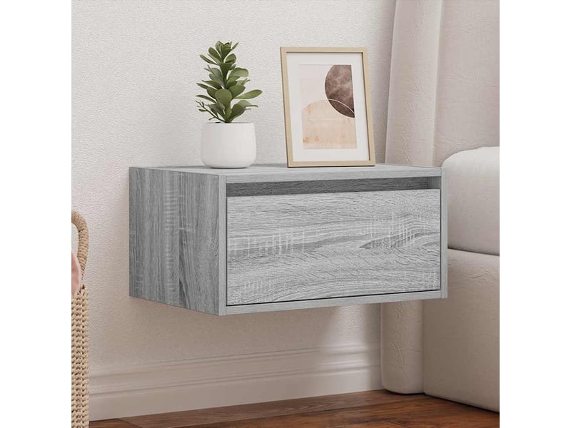  Table de chevet, table d'appoint murale avec lumières led sonoma gris shl53916  - Conforama D