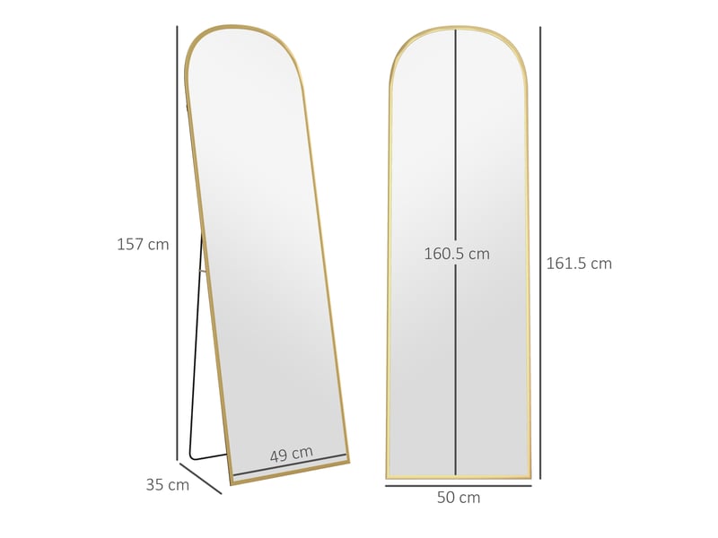  Miroir moderne sur pied et mural en alliage d'aluminium avec support pliable, 50 x 170 cm, doré  - Conforama E