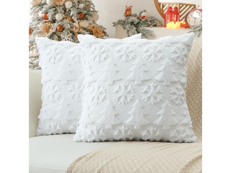  Lot de 2 housses de coussin 45x45cm, coton-polyester – fermeture éclair, pour canapé, lit et chaise-blanc  - Conforama D