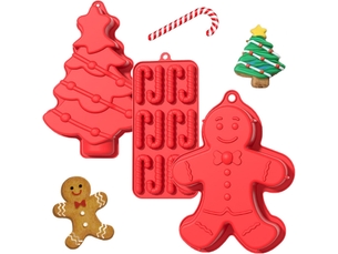 Lot de 3 moule à chocolat de noël, moule à bonbons en silicone, moule à gâteau sur le thème de noël pour la confection de chocolats et de bonbons (rou