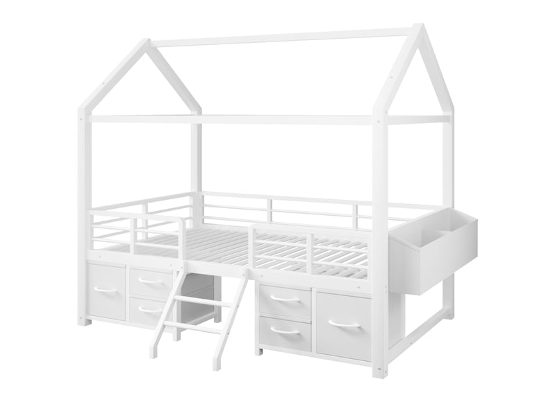 Lit mezzanine enfant 90x200 cm avec led et rangements, métal blanc, sans matelas - Conforama R