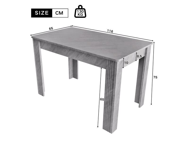  Table à manger rectangulaire 116 x 65 cm effet béton gris en panneaux de particules  - Conforama C