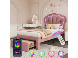 Lit avec rangement 90x200 cm <strong>KORFEE</strong>  <strong></strong> coloris rose