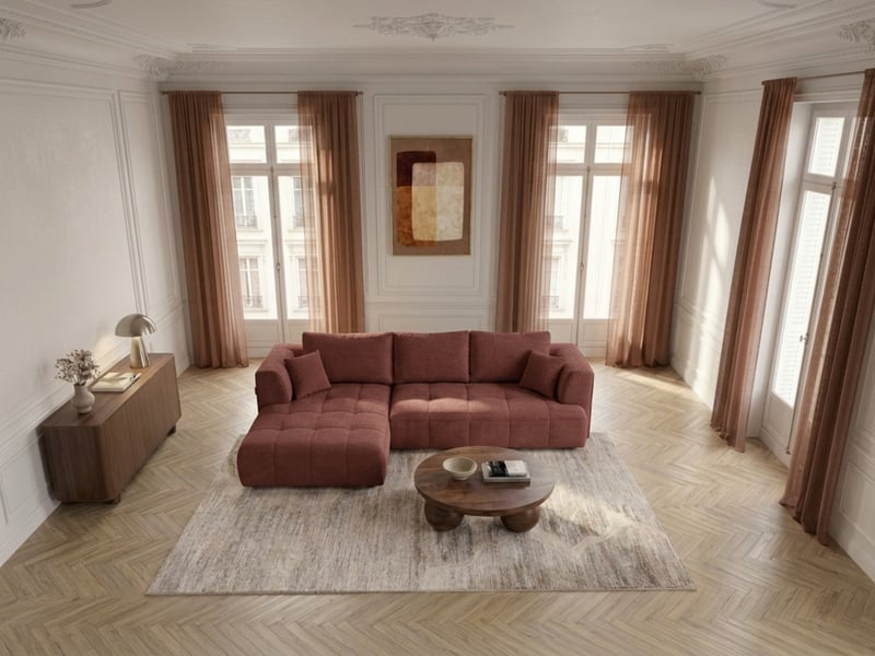 Bobochic canapé d'angle convertible avance-recule électrique clovis tissu lisse rouge angle gauche CLOVIS - Conforama C