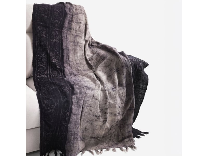  Plaid décoratif 100 % coton avec pompons yantra - gris  - Conforama C