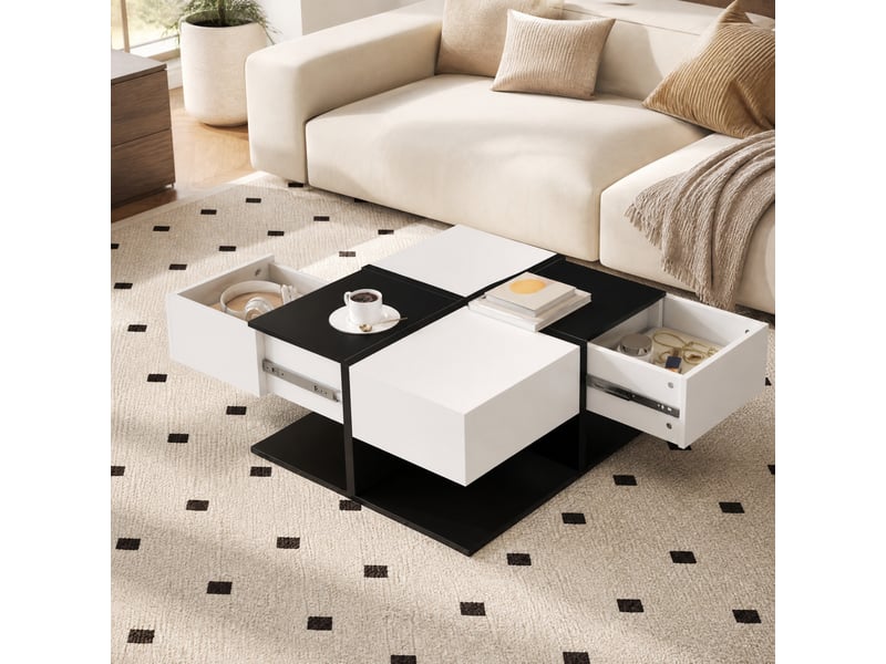 Table basse carrée 70x70x35,5 cm avec 2 tiroirs, finition brillante - Conforama C