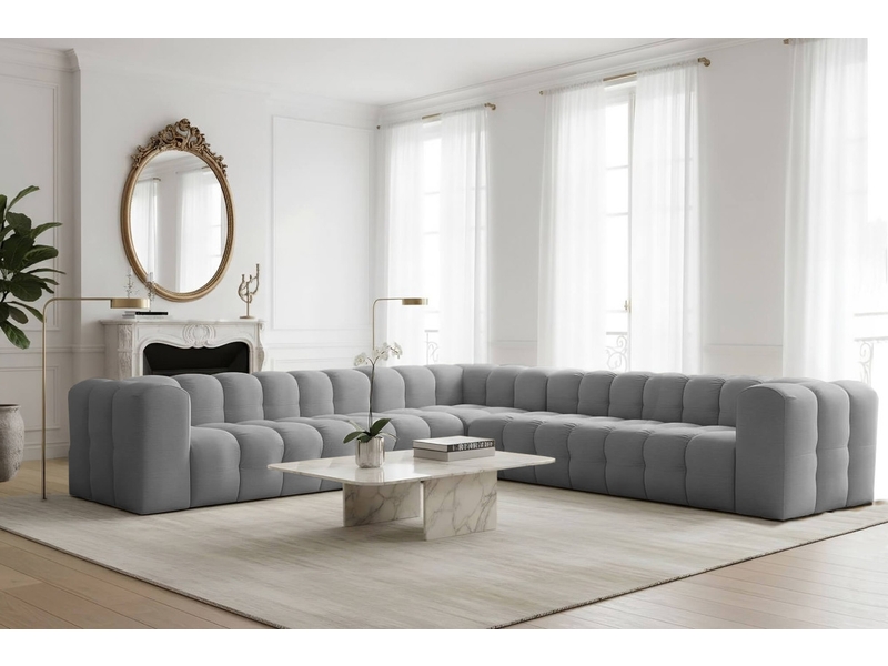  Canapé d'angle réversible miloe 8 places avec accoudoirs en velours - gris MILOE - Conforama B