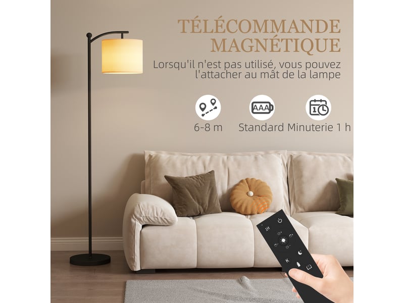  Lampadaire dimmable 2 températures de couleur avec télécommande, minuterie de 60 minutes, noir, 160 cm  - Conforama R