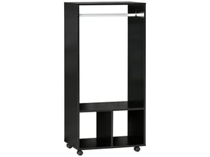 Armoire penderie étagère 2 niches penderie 4 roulettes pivotantes dim. 60l x 40l x 128h cm coloris noir